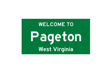 Pageton, West Virginia, USA. City limit sign on transparent background. 
