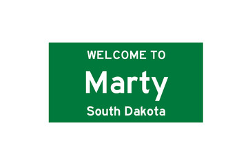 Marty, South Dakota, USA. City limit sign on transparent background. 