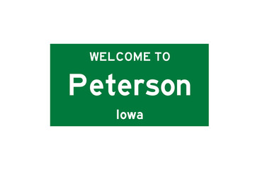 Peterson, Iowa, USA. City limit sign on transparent background. 