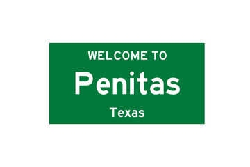 Penitas, Texas, USA. City limit sign on transparent background. 