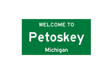 Petoskey, Michigan, USA. City limit sign on transparent background. 