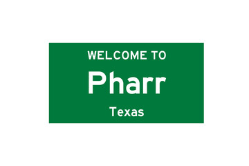 Pharr, Texas, USA. City limit sign on transparent background. 