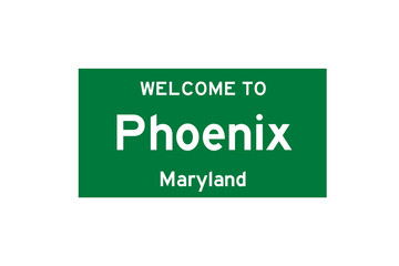 Phoenix, Maryland, USA. City limit sign on transparent background. 