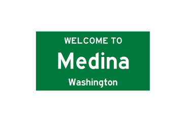 Medina, Washington, USA. City limit sign on transparent background. 