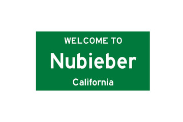 Nubieber, California, USA. City limit sign on transparent background. 