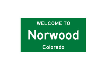 Norwood, Colorado, USA. City limit sign on transparent background. 