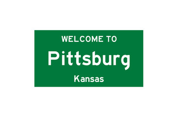 Pittsburg, Kansas, USA. City limit sign on transparent background. 