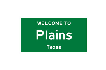 Plains, Texas, USA. City limit sign on transparent background. 