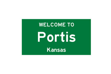 Portis, Kansas, USA. City limit sign on transparent background. 