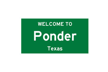 Ponder, Texas, USA. City limit sign on transparent background. 