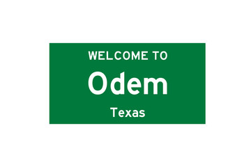 Odem, Texas, USA. City limit sign on transparent background. 