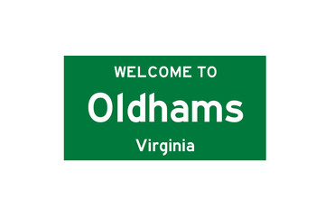 Oldhams, Virginia, USA. City limit sign on transparent background. 