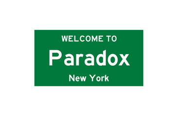 Paradox, New York, USA. City limit sign on transparent background. 