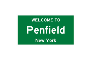 Penfield, New York, USA. City limit sign on transparent background. 