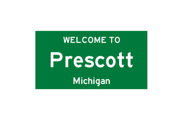 Prescott, Michigan, USA. City limit sign on transparent background. 