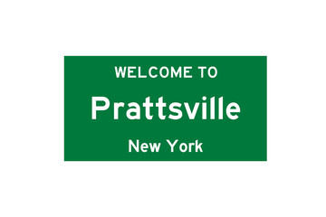 Prattsville, New York, USA. City limit sign on transparent background. 