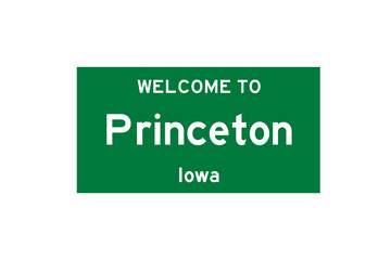 Princeton, Iowa, USA. City limit sign on transparent background. 