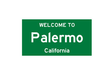 Palermo, California, USA. City limit sign on transparent background. 