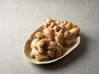 fresh ginger on a plate