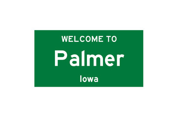 Palmer, Iowa, USA. City limit sign on transparent background. 