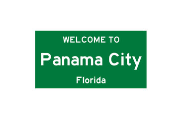 Panama City, Florida, USA. City limit sign on transparent background. 