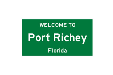 Port Richey, Florida, USA. City limit sign on transparent background. 