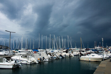 View from Koper, Slovenia, with dramatic clouds, storm and rain. - 542030609