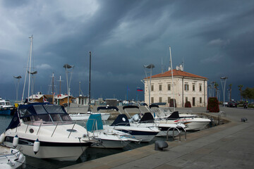 View from Koper, Slovenia, with dramatic clouds, storm and rain. - 542030618