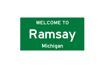 Ramsay, Michigan, USA. City limit sign on transparent background. 
