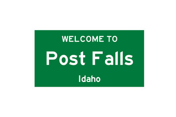 Post Falls, Idaho, USA. City limit sign on transparent background. 
