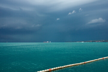 View from Koper, Slovenia, with dramatic clouds, storm and rain. - 542030649