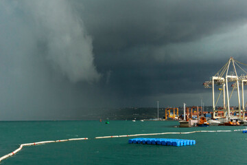 View from Koper, Slovenia, with dramatic clouds, storm and rain. - 542030682