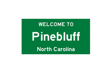 Pinebluff, North Carolina, USA. City limit sign on transparent background. 