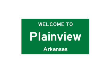 Plainview, Arkansas, USA. City limit sign on transparent background. 