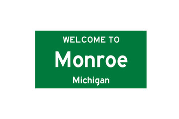 Monroe, Michigan, USA. City limit sign on transparent background. 