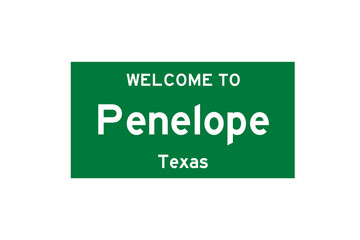 Penelope, Texas, USA. City limit sign on transparent background. 
