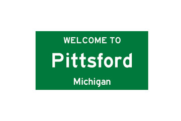 Pittsford, Michigan, USA. City limit sign on transparent background. 