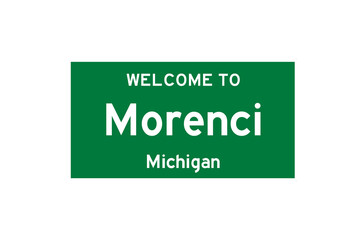 Morenci, Michigan, USA. City limit sign on transparent background. 