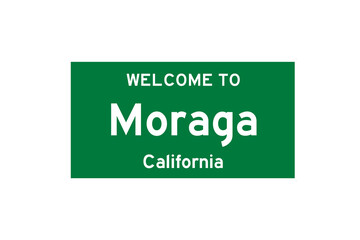 Moraga, California, USA. City limit sign on transparent background. 