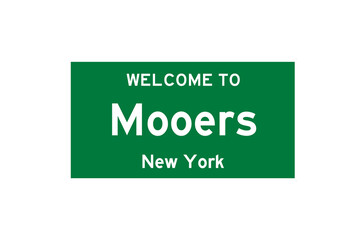Mooers, New York, USA. City limit sign on transparent background. 
