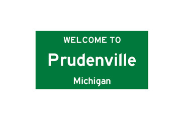 Prudenville, Michigan, USA. City limit sign on transparent background. 