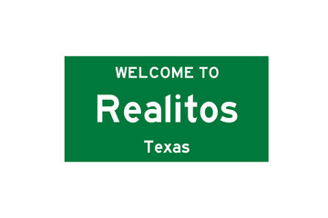 Realitos, Texas, USA. City limit sign on transparent background. 