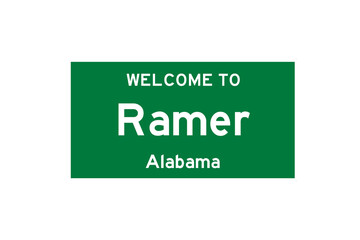 Ramer, Alabama, USA. City limit sign on transparent background. 