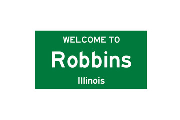 Robbins, Illinois, USA. City limit sign on transparent background. 