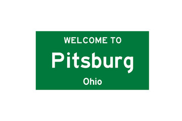 Pitsburg, Ohio, USA. City limit sign on transparent background. 