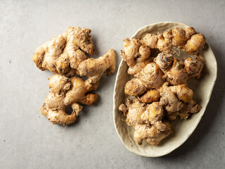 fresh ginger on a plate