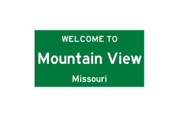 Mountain View, Missouri, USA. City limit sign on transparent background. 