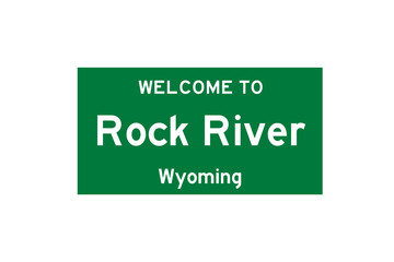 Rock River, Wyoming, USA. City limit sign on transparent background. 