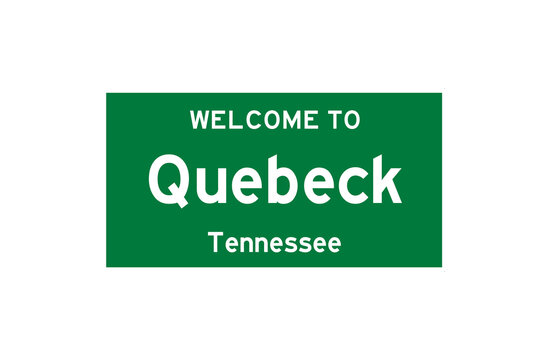 Quebeck, Tennessee, USA. City limit sign on transparent background. 