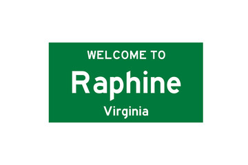 Raphine, Virginia, USA. City limit sign on transparent background. 